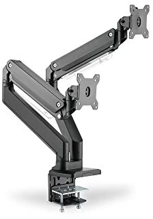 DIGITUS Monitorhalterung - Klemme & Gasdruckfeder - 2 Bildschirme - Bis zu 35 Zoll - Bis zu 2x 15 kg - VESA 75 & 100 - Schwarz