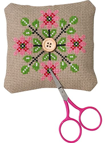 Permin Kreuzstich Stickpackung Nadelkissen Blume/Blat, Zählmuster, 11x11cm, 03-0327