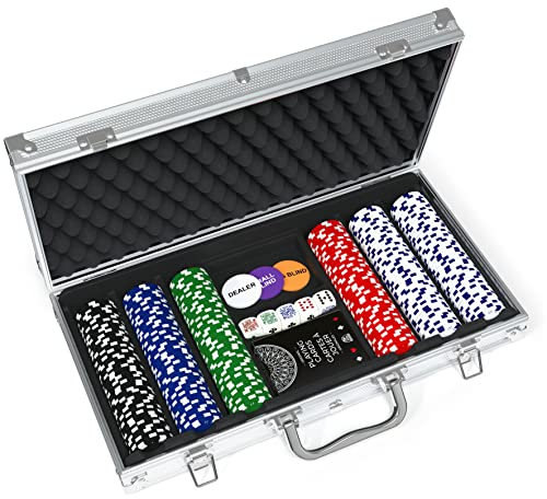Spin Master Games - Aluminium-Etui Pokerspiel mit 300 Karten, professionellen 11,5g-Chips und 5 Würfeln für Erwachsene und Kinder ab 10 Jahren