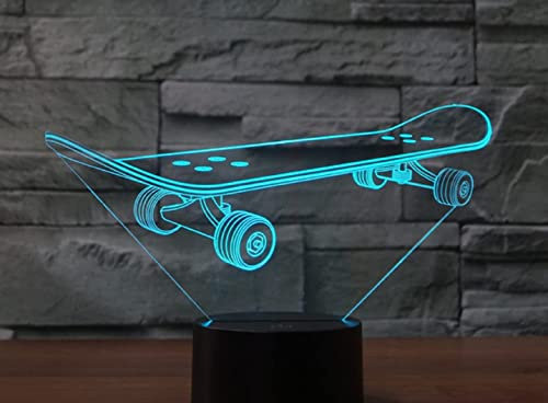SUPERRUIDALONG 3D Skate Fernbedienung 16 Farben Nachtlichter Illusion Acryl LED Tisch Nachttisch Lampe Kinder Schlafzimmer Schreibtisch Dekor Geburtstag Geschenke Spielzeug für Kinder
