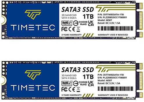 Timetec 1TBx2 (2 Pack) SSD 3D NAND TLC SATA III 6Gb/s M.2 2280 NGFF 512TBW Read Speed Up to 550MB/s SLC Cache Performance Boost Internal Solid State Drive for PC Computer Laptop and Desktop