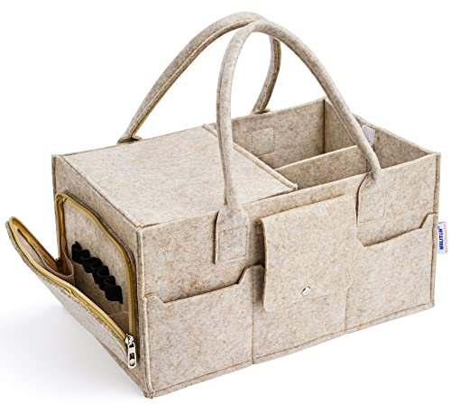 Maliton Baby-Windel-Organizer, Windelhalter, Organizer für Wickeltisch, Kinderzimmer-Aufbewahrungskorb mit Deckel, tragbare Windelablage für Babysachen, Jungen, Mädchen (Khaki)
