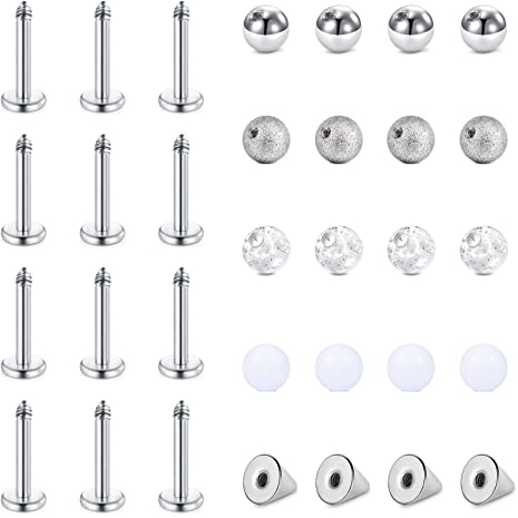 Funseedrr 1.2mm Edelstahl Lippenpiercing Labret Stecker Set 6mm 8mm Silber Tragus Helix Piercing Schmuck