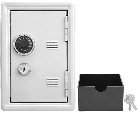 Kid's Coin Bank Locker Safe, Small Safe Storage Box with Single Digit Combination Lock and Key, Mini Locker Piggy Bank with Pullable Change Storage Box for Kids Birthday Gift, 7.1x4.7x3.9 Inch(White)