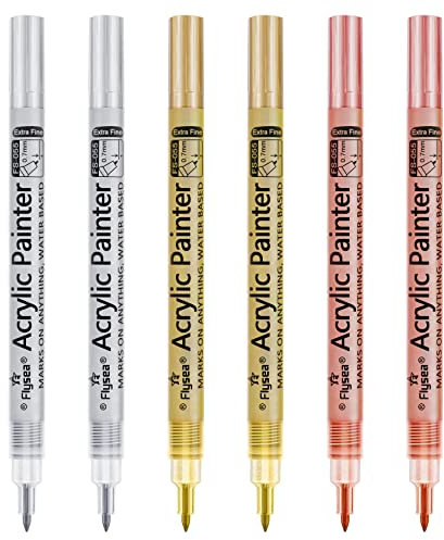 EBOT Metallic Marker Pens, Gold ,Rose Gold and Silver Metallic Permanent Markers for Artist Illustration, Crafts, Gift Card Making, Scrapbooking, Fabric,DIY Photo Album, Set of 6