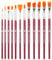 H&S Lot de Pinceaux pour Peinture Huile & Acrylique ou Aquarelle - 12pcs - Pinceau Professionnel à Pointe Ronde et Plate avec Poils Synthétiques - Pinceau Rond Boite de 12 Bordeaux
