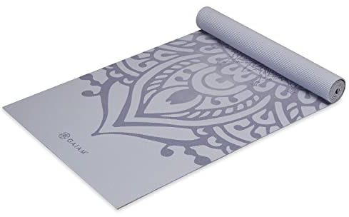 Gaiam Yogamatte, Premium-Druck, rutschfeste Trainings- und Fitnessmatte für alle Arten von Yoga, Pilates und Bodentraining, wilde lila Sonnenuhr, 5 mm