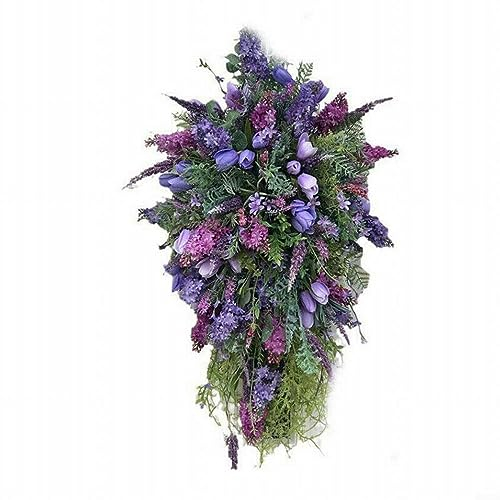 Lila Tulpenkranz für Haustür, künstlicher Lavendelblumenkranz, Frühlingskranz, künstliche Blumengirlande, Haustür, Wanddekorationen