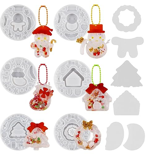 Voyyphixa 6 Pezzi Stampo Natale Resina Epossidica Stampo in Resina in Silicone per Sabbie Mobili Albero di Natale Stampi per Colata per Realizzare Gioielli Portachiavi Ornamento