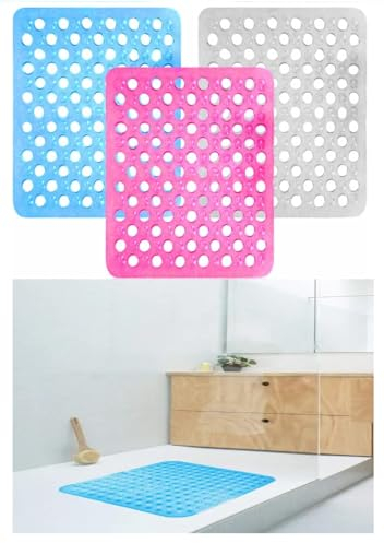 Bath Mat Baby Shower Non Slip Mats With Drain Holes And Suction Cups Heavy Duty Anti Mould Bathtub Pad Bathroom Tub Supplies Washable Antibacterial PVC Matts Approx 48 X 31cm Assorted Colour (1 Pc)