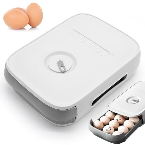Cajas de Almacenamiento de Huevos con Cajón, Bandeja de Huevos, Nevera Estante para Huevos de Plástico para Congeladores, Vajillas, Gabinetes de Cocina, Capacidad para 21 Huevo(Blanco)