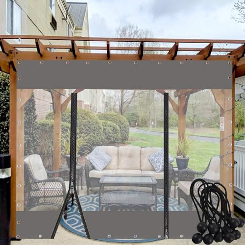JIwqDY Transparente Plane mit Ösen, Wetterfeste Abdeckplane 0.6mm PVC mit Reißverschluss Pavillon Seitenwände für Pergola Balkon (Color : Gray, Size : 2.5x2m/8.2x6.5ft)