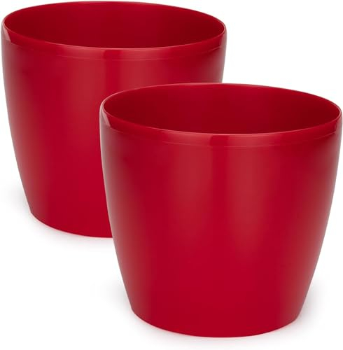 PECZEKO Pots de Fleurs Brillants - Pots de Plantes décoratifs pour Fleurs et Herbes - Pots de Plantes Ronds en Plastique durables - 2 pièces (Rouge, ø 30 cm)