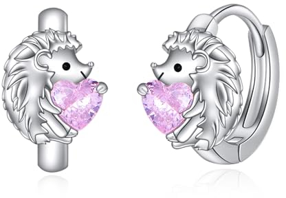 VONALA Igel Creolen Ohrringe, 925 Sterling Silber Tier Schmuck mit Rosa Zirkonia für Damen Mädchen Kinder (Igel)