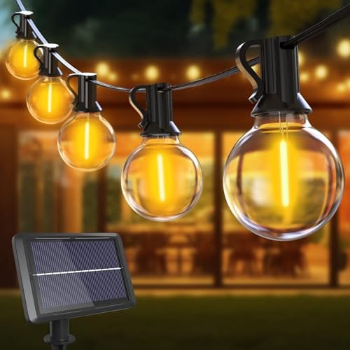 btfarm 13M/42FT Solar Festoon Lights Outdoor, 15+1 LED Solar String Lights Outdoor Garden with G40 Shatterproof Bulbs, 4 Light Modes Waterproof Solar Lights for Gazebo Patio Wedding Decor