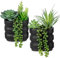 Hollyone 2PCS Artificial Succulents in Ceramic Pots, Dual-use Fake Succulents Arrangement in Black Pots, Hanging Faux Plants for Home Decor living Room Bathroom Kitchen Wall Table Shelf Office