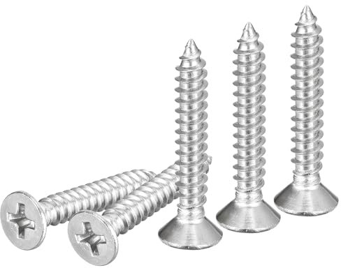 DTGN 50Pcs #8x1 Flat Head Wood Screws, 304 Stainless Steel Phillips Self Tapping Screws - Good for Woodworking, Furniture - Silver