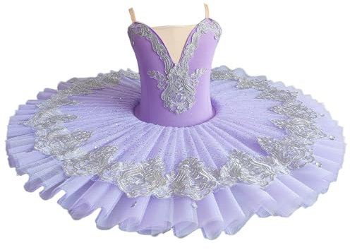 Xytraiihw Professioneller Ballett-Tutu-Rock Für Kinder, Damen-Ballettkleid Für Erwachsene Mädchen Kinder Bühnenkleidung Schwanensee-Tanz-Ballerina-Kostüme,Lila,140