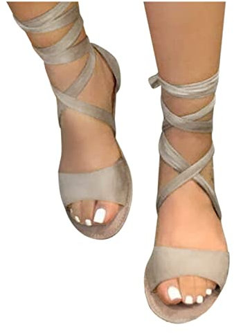 Sandalias planas romanas grandes con correa de cuerda hueca, sandalias inteligentes para mujer, Khaki, 39.5 EU