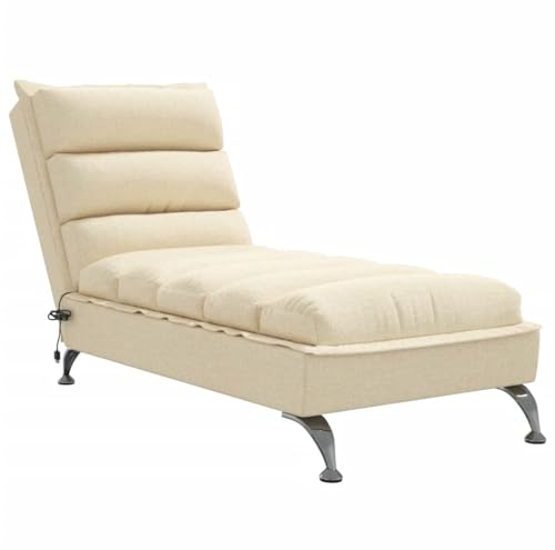 vidaXL Massage Chaiselongue mit Kissen, Liegesessel mit Sperrholzlatten Metallbeine, Relaxliege für Wohnzimmer, Liegestuhl, Creme Stoff