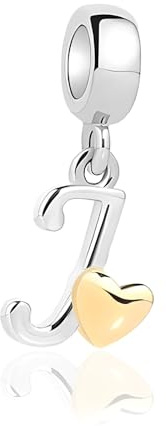 Jokmeo 925 Sterlingsilber Damen Buchstabe J Charm Anhänger mit goldenem Herz-Muster, passend zu europäischen Armbändern und Halsketten, modischer Damenschmuck.