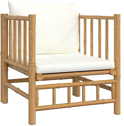 362303 Fauteuil de jardin en bambou avec coussin blanc crème