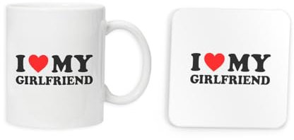 New Spirit Original I Love My Girlfriend Mug and Coaster, Couple, Relationship, Cute, Fun, Funny, Household, Tea, Coffee, Kitchen