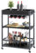 Bar Cart, 3 Tier Serving Trolley, Rolling Wine Trolley, Serving Cart with Wine Rack and Handle, Kitchen Storage Carts With Wheels, Tea Drink Trolley for Dining Living Room Bedroom Outdoor, Black