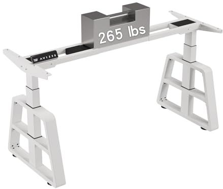Radlove Cadre de bureau à hauteur réglable à double moteur, cadre de table réglable, pieds de bureau assis-debout pour table de 120 à 178 cm avec 4 commandes mémoire (Blanc + pieds trapézoïdaux