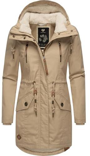 Ragwear Damen Winter-Kurzmantel Elsie mit Kapuze, vegan | Länge: oberschenkellang | Wärmegrad 3 von 3 – warm gefüttert | wasserabweisend | fleecegefütterte Kapuze