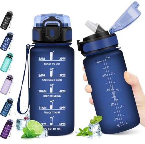 KollyKolla Gourde 500ml, Bouteille d'eau Enfant, Gourde Paille, Étanche & Réutilisable, Gourde Sport avec Marqueur de Temps, Gourde Motivation pour Enfant, Cyclisme, Bureau, Camping, l'école