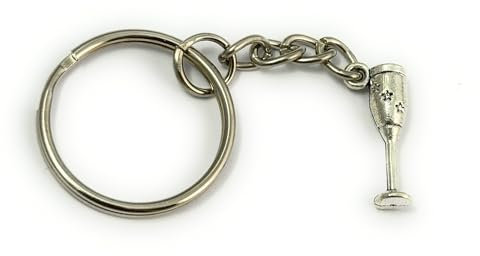 FizzyButton Gifts Champagne Wine Glass Charm Keyring Key Ring with Silver Tone Keychain