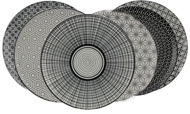 Artime - Lot de 6 Petites Assiettes Noires et Blanches, Vaisselle avec Motifs, Assiettes en Porcelaine, Assiettes Adaptées au Lave-vaisselle et Micro-onde, Collection KOMAE