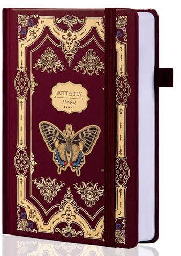 TIEFOSSI Schmetterlings-Tagebücher für Frauen und Männer, College-Tagebücher zum Schreiben, flach aufliegendes Notizbuch, 320 nummerierte Seiten, A5-Tagebuch