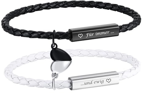 XUANPAI Partnerarmbänder Pärchen Armband mit Gravur - Lederarmbänder für Männer Frauen Magnetische Herz Paar Armbänder Weihnacht Jubiläum Geburtstagsgeschenk Ich Liebe Dich Geschenke