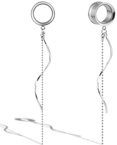 DOEARKO Ohr Flesh Tunnel 1 Paar Ohr Plugs mit Anhänger Edelstahl Ohrpiercing Gestreckte Schmuck Piercing Schmuck für Frauen und Männer （Silber，12mm）
