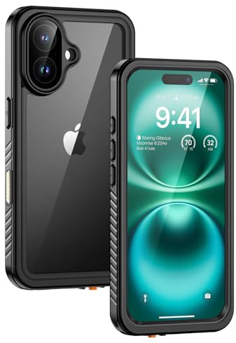 Lanhiem für iPhone 16 Plus Hülle IP68 Wasserdicht Stoßfest, Schwarz | Handyhülle 360 Grad Ganzkörper, Staubdicht Schneefest Outdoor Panzerhülle, mit Eingebautem Displayschutz