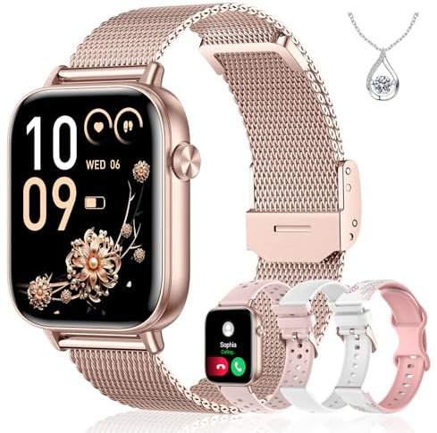 Iaret Smartwatch Donna, 4 Cinturini & Collana Regalo, 1.83 Orologio Chiamate HD, 110+ Sport Fitness Tracker, Monitoraggio Sonno/Frequenza Cardiaca/Ciclo/Contapassi, per iPhone/Android, Oro Rosa