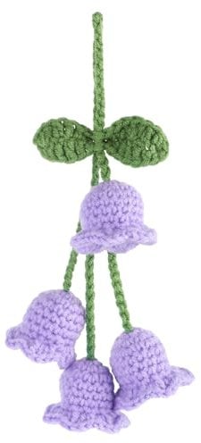 Rear View Mirror Hanging Accessories, Cute Car Accessories for Women, Bellflower Hand Knitted Car Pendant, Mirror Hanging Accessories for Your Car(Purple)