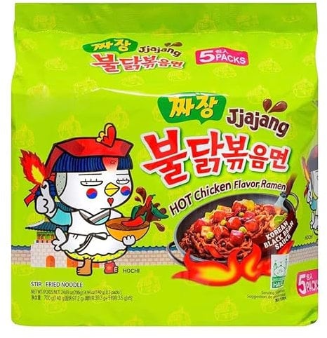 Buldak Hot Chicken Flavour Ramen Noodles Jjajang (Korean Black Bean Sauce) 140g (Pack of 5)