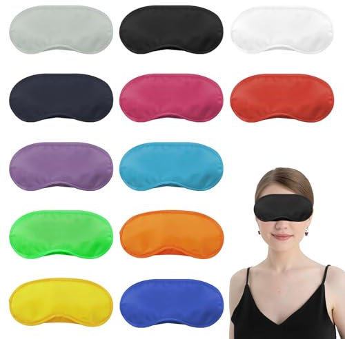 keyxer 12 Pièces Multicolor Bandeau Yeux Sommeil, Masque Nuit Sommeil, Masque Yeux Nuit, Bandeau Yeux lot, Masque de Sommeil Bandeau Léger Avec Coussinet Nasal et Sangles Elastiques, pour Voyage