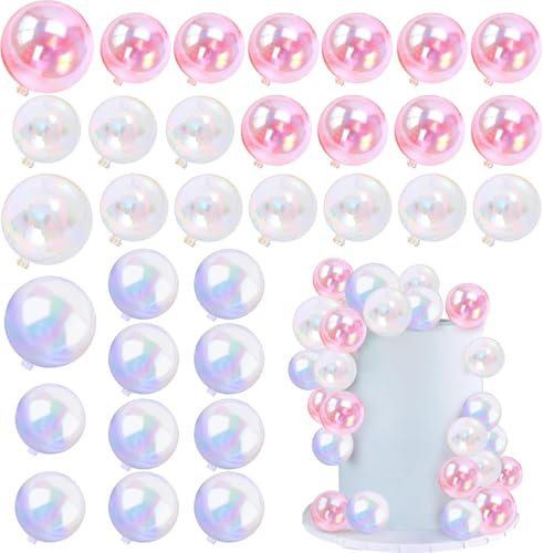 32 PCS Ball Cake Picks Colorful Ball Shaped Cake Topper Pearl Balls Cupcake Cake Insert Topper for Birthday Party Wedding Decoration Supplies (Clear)