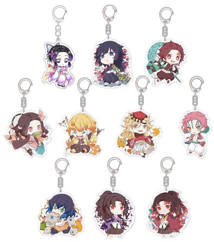 10 Porte Clés Kimetsus No Anime Figurine Nezuko Shinobu Douma Keychain Pendentifs Decor Acrylique Porte Clef Set
