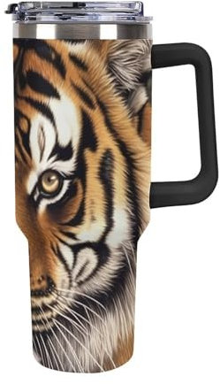 YTLKGFP 40 Oz Large Capacity Car Cup Bengal Tiger Tumbler with Handle (Black) Straw Lid Insulated Stainless Steel Water Bottle Travel Mug Leak-proof Car Cup Keeps Cold Or Hot