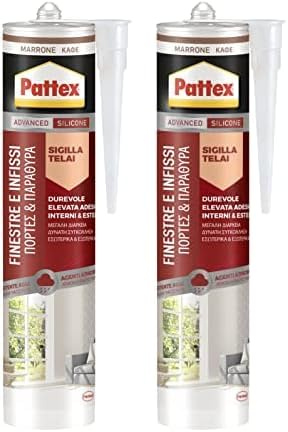 Pattex Silicone Sigillante Finestre Infissi, Marrone, Neutro a Basso Modulo, Elastico, per Serramenti, Porte, per Interni ed Esterni, Inodore, Cartuccia da 280 ml (Confezione da 2)