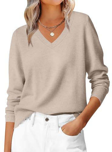 ANRABESS Women’s Fall Long Sleeve V Neck Lightweight Sweaters Top