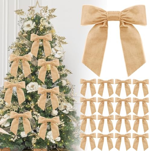16P Christmas Champagne Velvet Ribbon Gift Bows,4.3 Champagne Velvet Bows with Twist Ties,Christmas Tree Bow,Vintage Wedding Velvets BowXmas Wreaths Velvets Ribbon for Pretied Gift Wrapping Bows