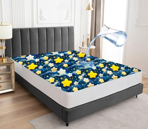 Wasserdichter Matratzenschoner 140x200cm Spannbettlaken, Atmungsaktive Matratzenbezug Wasserundurchlässiger Matratzen-Schutz Nässeschutz Spannbetttücher - Stern