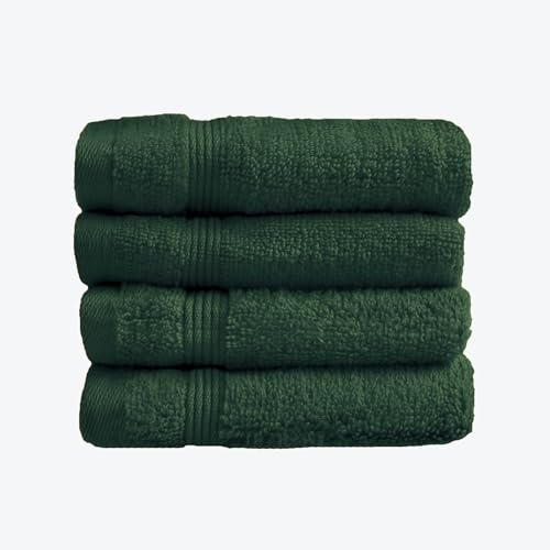 Allure Zero Twist Face Cloths Pack of 4 30 x 30cm, 100% Egyptian Cotton Flannels (Dark Green)