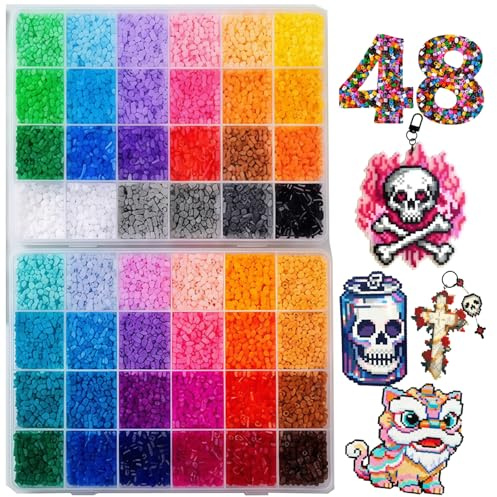 Fuse Beads 24000pcs 2.6mm Fuse Beads Set, 48 Colors Iron Beads for Kids DIY Crafts with Splicing Tool & Chain Accessories, Creative Gifts for Boys and Girls